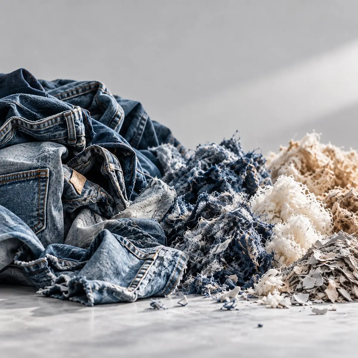 Used jeans and recovered fibers